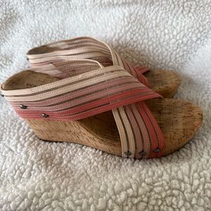 Lucky Brand Sandals Womens 9M 40 Mykayla Cork Wedge Heels Slide Slip On Pink